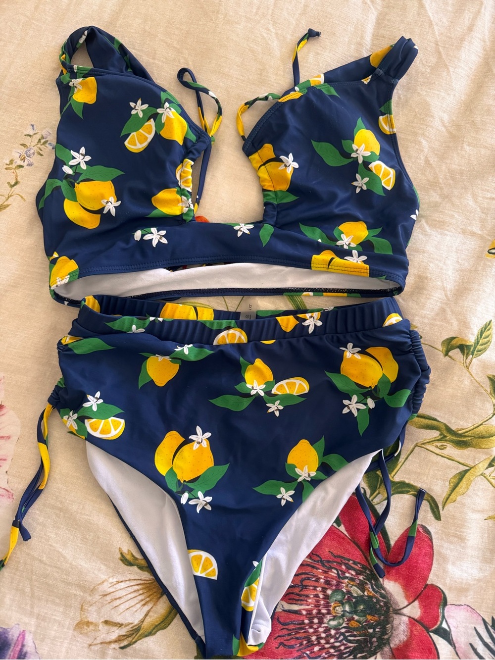 Women’s Navy Lemon-Print Two-Piece Swim Bikini